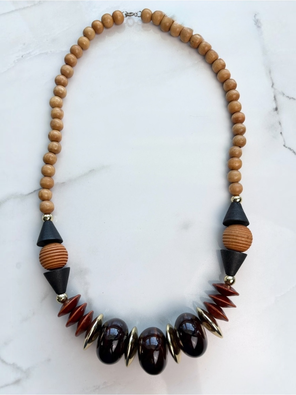 EUC Statement Necklace in Wood, Glass and Metal